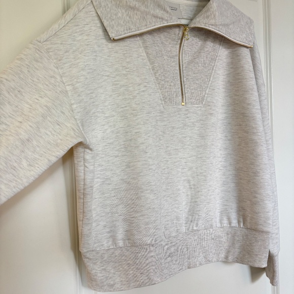 Varley Yates Half-Zip panelled neckline Sweatshirt Ivory Marl Size Small NWOT - Picture 9 of 16